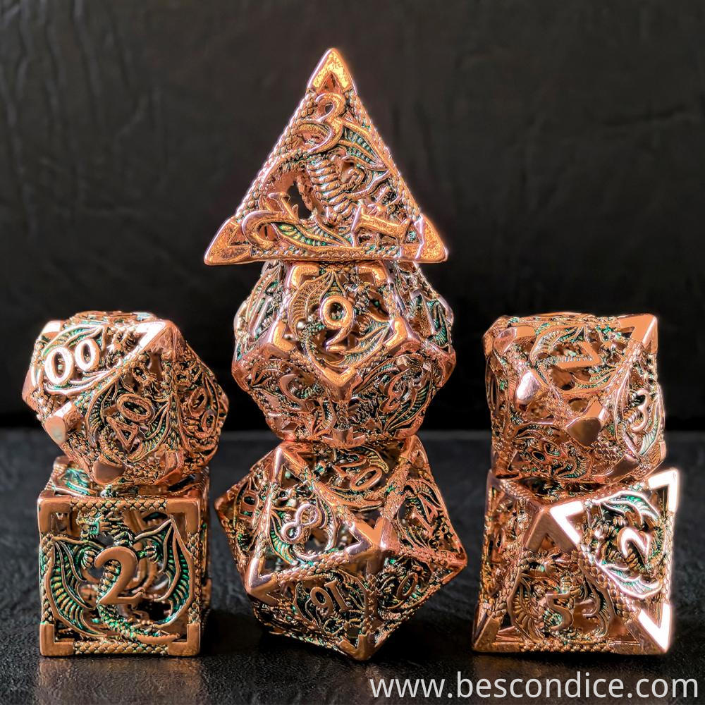 Copper Hollow Metal Dice With Gem Green